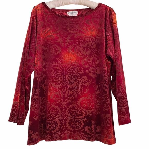 Vintage Coldwater Creek Red Burnout Velvet with Damask Design Large - Picture 1 of 7